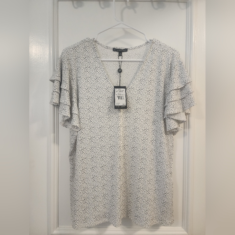 Adrianna Papell Black and White Speckled Blouse